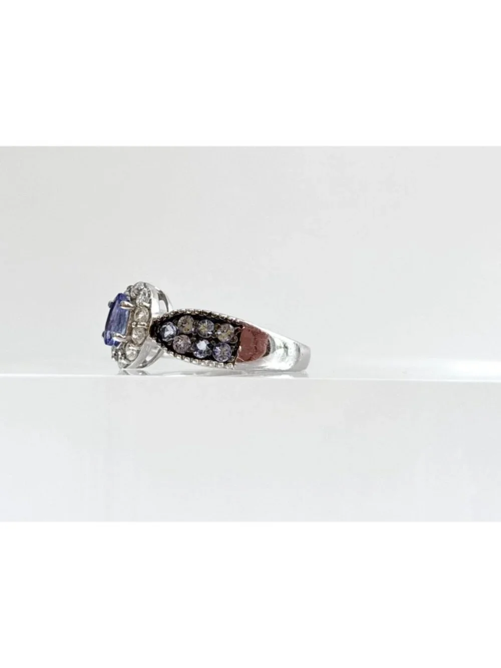 Tanzanite Gemstone Oval Cut Halo Style Sterling Silver 925 Vintage Ring - sz 8